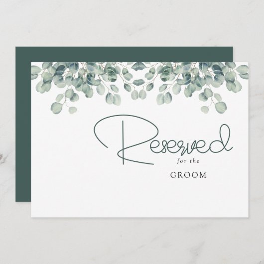 Carte Réserve de mariage feuilles d'eucalyptus Elegant G (Devant / Derrière)