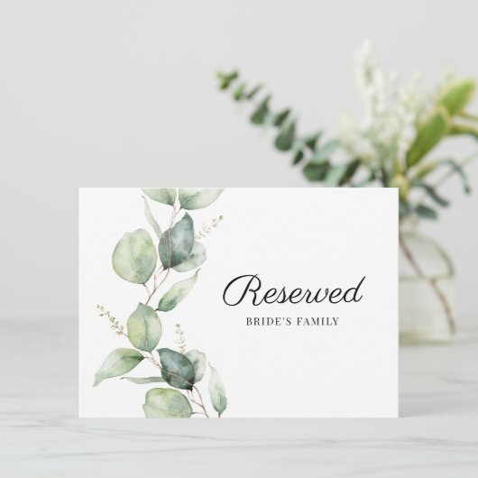 Carte Réservée Mariage Eucalyptus Greenery (Debout devant)