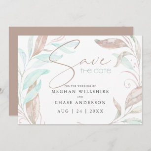 Carte RÉSERVEZ LA DATE   Pastel Coral Aqua Feuilles