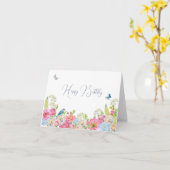 Carte Ressort rose vert bleu fleuri (Fleur jaune)