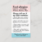 Carte restaurant d'allergie au gluten, Celiac salu (Dos)