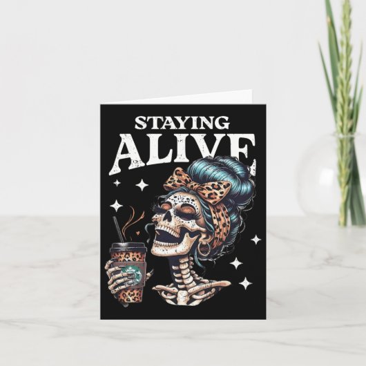 Carte Rester en vie Skeleton Halloween Leopard Messy Bun (Devant)