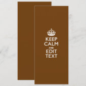 Carte Restez calme et votre texte sur le chocolat Brown (Devant / Derrière)