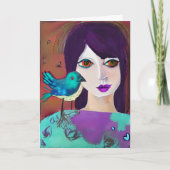 Carte Restez en contact avec un ami | Fille et oiseau (Devant)