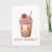 Carte Restez mignonne boba bubble tea perle de thé rose (Devant)