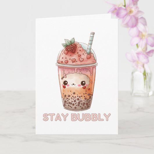 Carte Restez mignonne boba bubble tea perle de thé rose (Orchidée)
