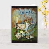 Carte Résumer de vieux amis, Ghost Cat Art Greeting Card (Fleur jaune)