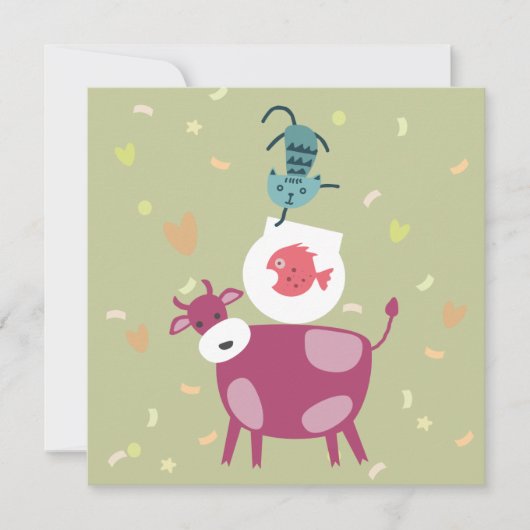 carte rétablissement, dessin de la vache, poisson (Devant)