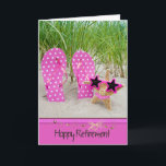 Carte Retirement-starfish et flip-flops<br><div class="desc">Sunglass on starfish and polka dot flip-flops on beach for retirement.</div>