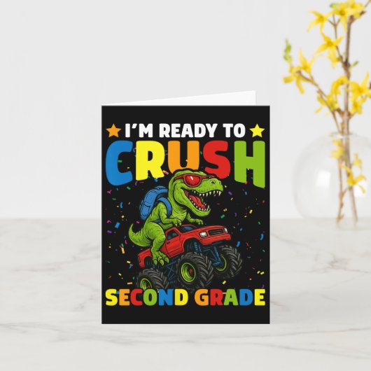 Carte Retour à l'école Garçon Dinosaure Je suis prêt à é (Fleur jaune)