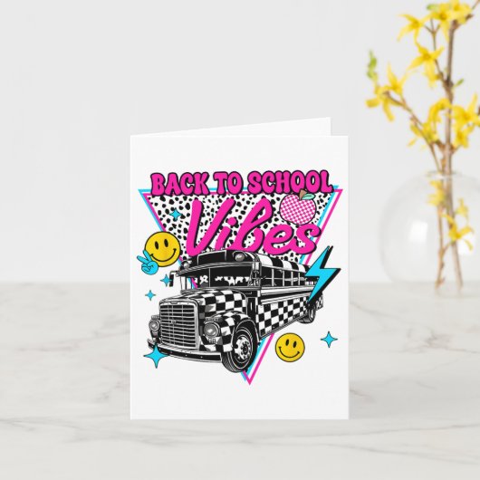 Carte Retour À L'École Vibes École Bus Préppy Enseignant (Fleur jaune)