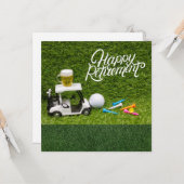 Carte Retraite de golf avec bière sur voiturette de golf (Devant/Arrière en situation)