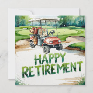 Carte Retraite de golf avec voiturette de golf sur le pu