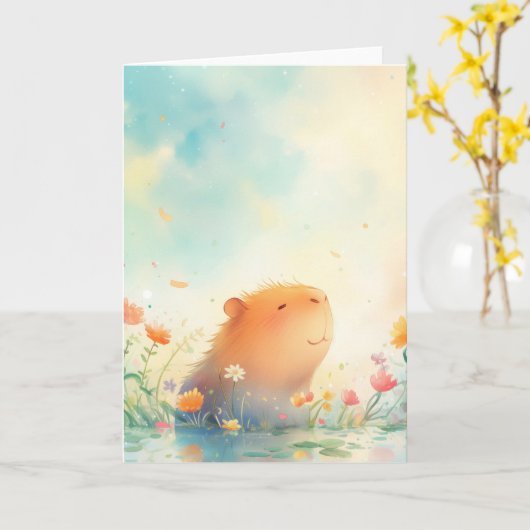 Carte Retraite de l'étang de fleurs Capybara (Fleur jaune)