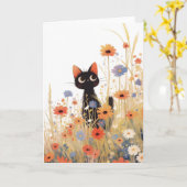 Carte Retraite des fleurs de chats noirs (Fleur jaune)