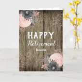 Carte Retraite Faux Rustc Bois et fleurs (Fleur jaune)