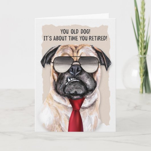 Carte Retraite Funny Carlin Chien dans une cravate rouge (Devant)