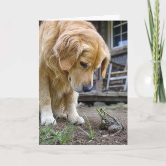 Carte Retriever doré d'anniversaire et grenouille en con (Devant)