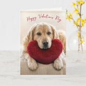 Carte Retriever doré de la Saint-Valentin avec oreiller  (Fleur jaune)