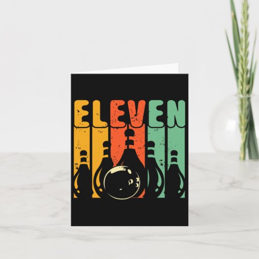 Carte Retro 11e anniversaire Bowling design tournant 11 (Devant)