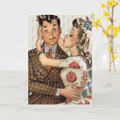 Carte Retro 1940 Kissing Couple (Fleur jaune)