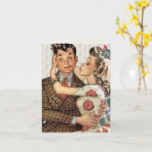 Carte Retro 1940 Kissing Couple (Fleur jaune)