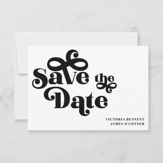 Carte Retro 1970s Typographie Mariage Enregistrer la dat (Devant)