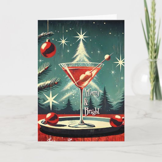 Carte Retro 50s Snow Flurry Christmas Tree Martini (Devant)
