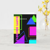 Carte RETRO 80s MODE NEON FLUORO ANNIVERSAIRE GÉOMÉTRIQU (Fleur jaune)