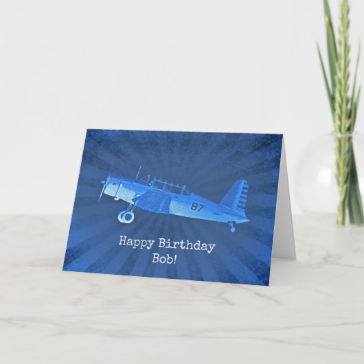 Carte Rétro #87 Avion Bleu Joyeux anniversaire (Devant)