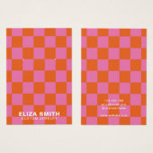 Carte Retro À damiers bijoux orange rose (Devant & derrière)