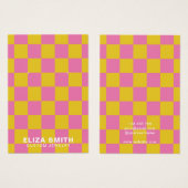 Carte Retro À damiers bijoux rose jaune (Devant & derrière)