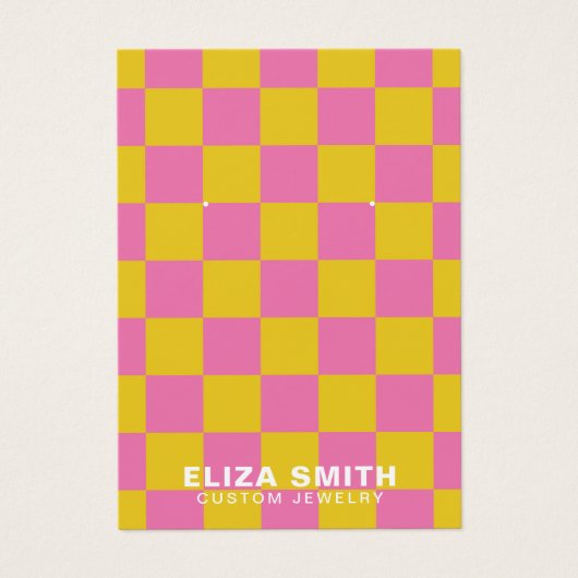 Carte Retro À damiers bijoux rose jaune (Devant)