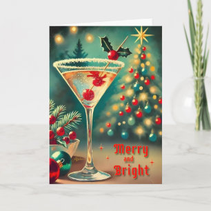 Carte Retro années 50 Cocktail Martini Noël Merry Bright