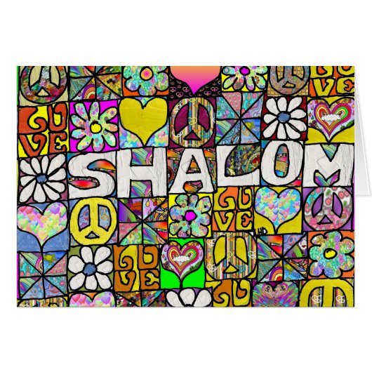 Carte rétro années 60 Shalom LOVE psychédélique (Devant horizontal)