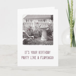 Carte Retro Anniversaire Flamant rose Jardin mignon Bain