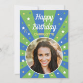 Carte Retro Anniversaire Personnalisé Nom 2 Photo Bleu V (Devant)