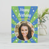 Carte Retro Anniversaire Personnalisé Nom 2 Photo Bleu V (Debout devant)