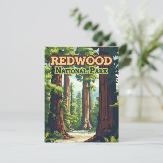 Carte Rétro Arbre Parc National de Redwood Califor (Debout devant)
