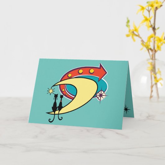 Carte Retro Atomique Era MCM Cool Cat Moon Toutes les oc (Fleur jaune)