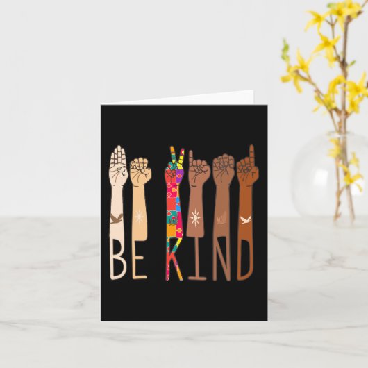 Carte Retro Be Kind Hand Sign Language ASL Puzzle Autism (Fleur jaune)