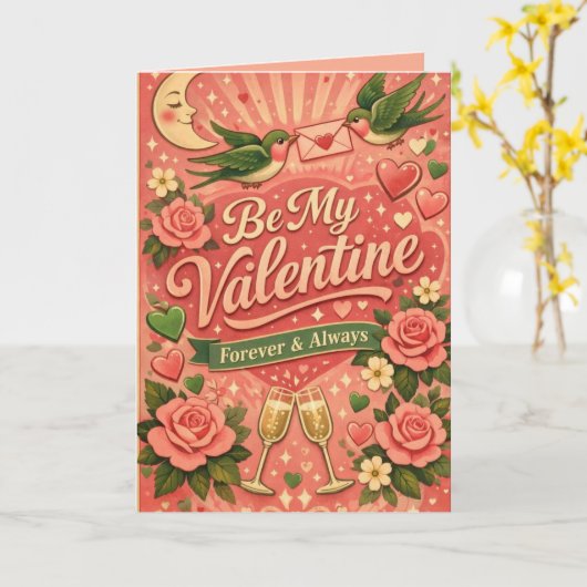 Carte Retro Be My Valentine Custom (Fleur jaune)