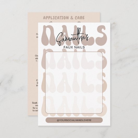 Carte Retro Beige Acrylic Nails Care Guide Display Cards (Devant / Derrière)