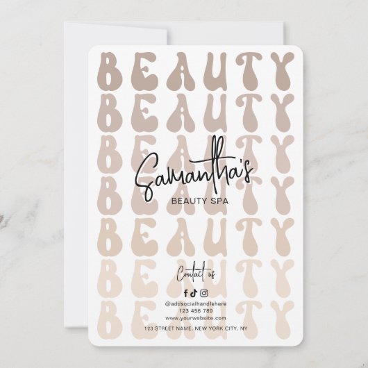 Carte Retro Beige Moderne Nails Spa Salon de cheveux Tar (Dos)