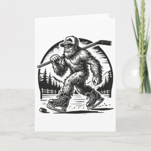 Carte Retro Bigfoot Hockey Drôle Sasquatch Bigfoot Joue