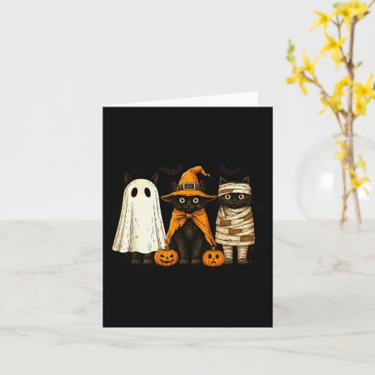 Carte Retro Black Cat Witch Y Halloween Pumpkin Women Me (Fleur jaune)