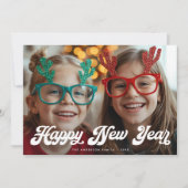 Carte Rétro Blanche Script Bonne Année Une Photo (Devant)