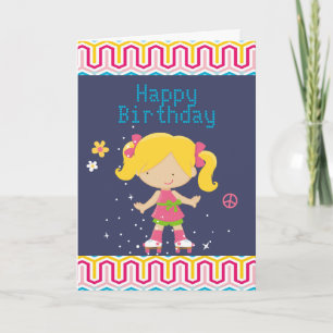 Carte Retro Blonde Roller Patinage Anniversaire