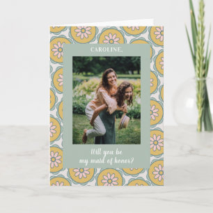 Carte Retro Boho Floral Pastel Bridesmaid Photo Proposit