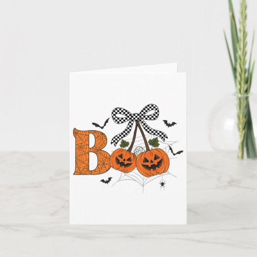 Carte Retro Boo Ghost Citrouille Cherries Bow Halloween  (Devant)